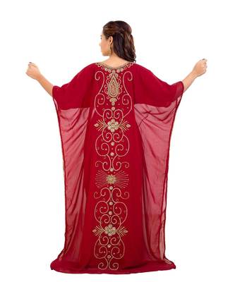Red Georgette Embroidered Zari Work Islamic Kaftan 5