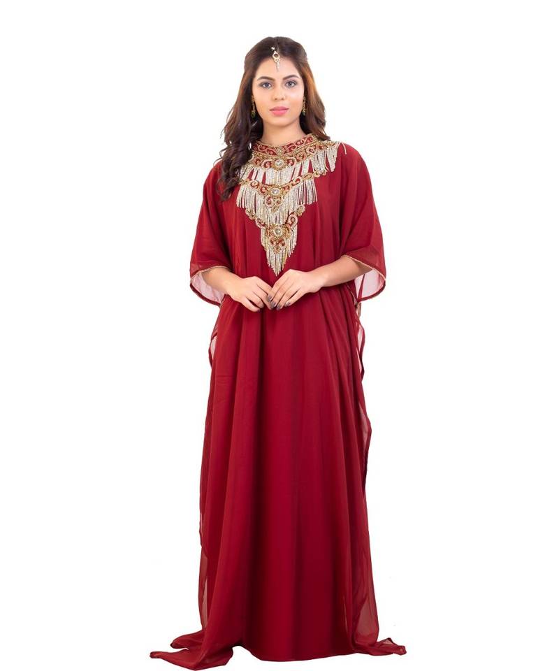 Red Georgette Embroidered Zari Work Islamic Kaftan