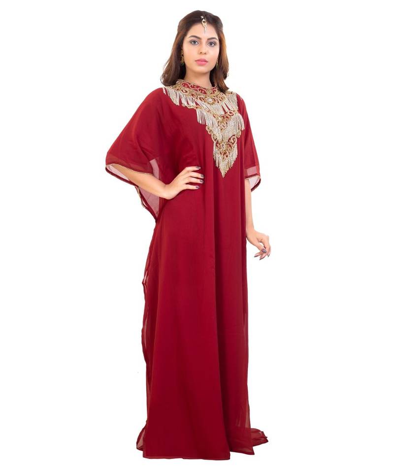 Red Georgette Embroidered Zari Work Islamic Kaftan