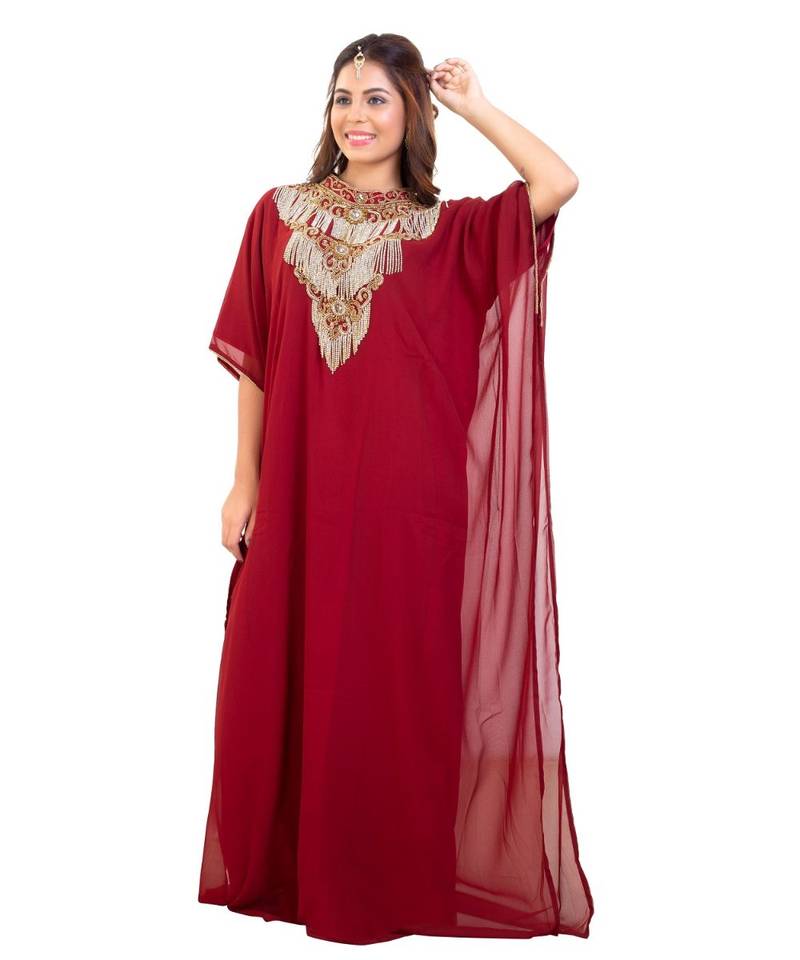 Red Georgette Embroidered Zari Work Islamic Kaftan