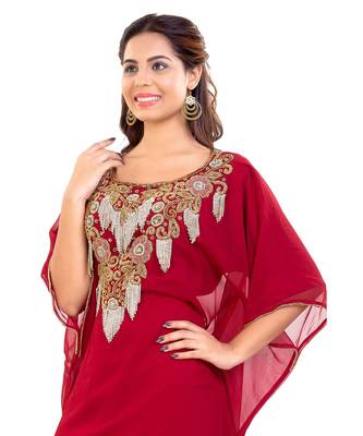 Red Georgette Embroidered Zari Work Islamic Kaftan 1