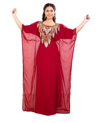 Red Georgette Embroidered Zari Work Islamic Kaftan 2