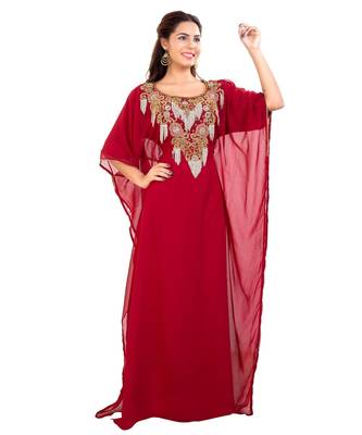 Red Georgette Embroidered Zari Work Islamic Kaftan 3
