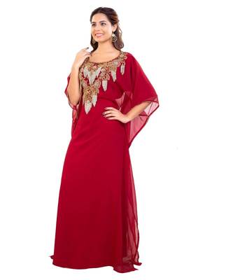 Red Georgette Embroidered Zari Work Islamic Kaftan 4
