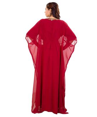 Red Georgette Embroidered Zari Work Islamic Kaftan 5