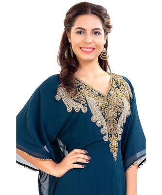 Blue Georgette Embroidered Zari Work Islamic Kaftan 1