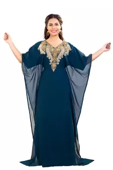 Blue Georgette Embroidered Zari Work Islamic Kaftan