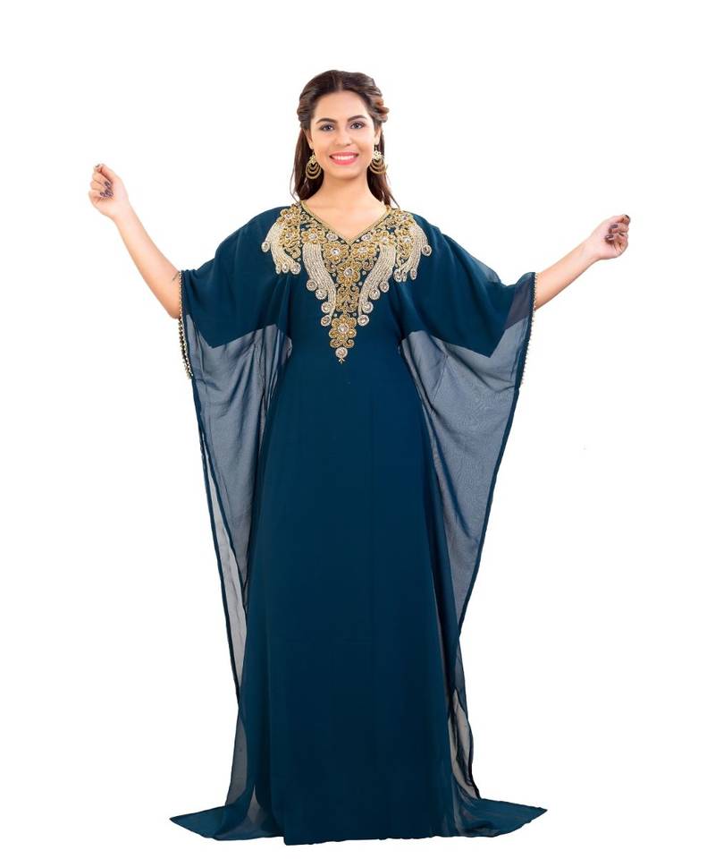 Blue Georgette Embroidered Zari Work Islamic Kaftan