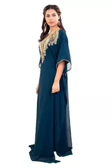 Blue Georgette Embroidered Zari Work Islamic Kaftan