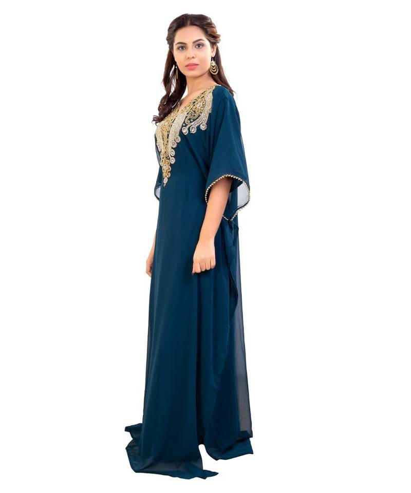 Blue Georgette Embroidered Zari Work Islamic Kaftan