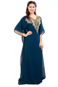 Blue Georgette Embroidered Zari Work Islamic Kaftan