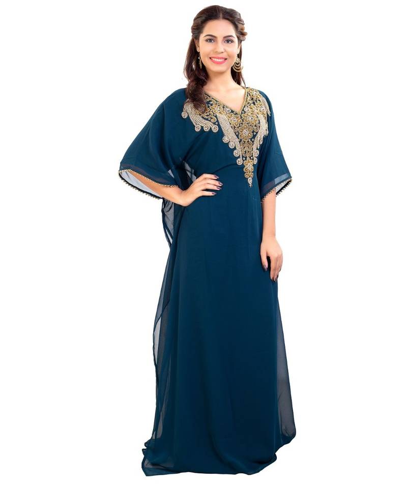Blue Georgette Embroidered Zari Work Islamic Kaftan