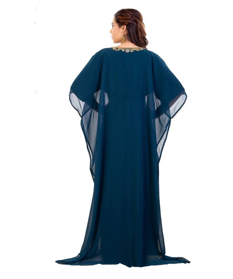 Blue Georgette Embroidered Zari Work Islamic Kaftan