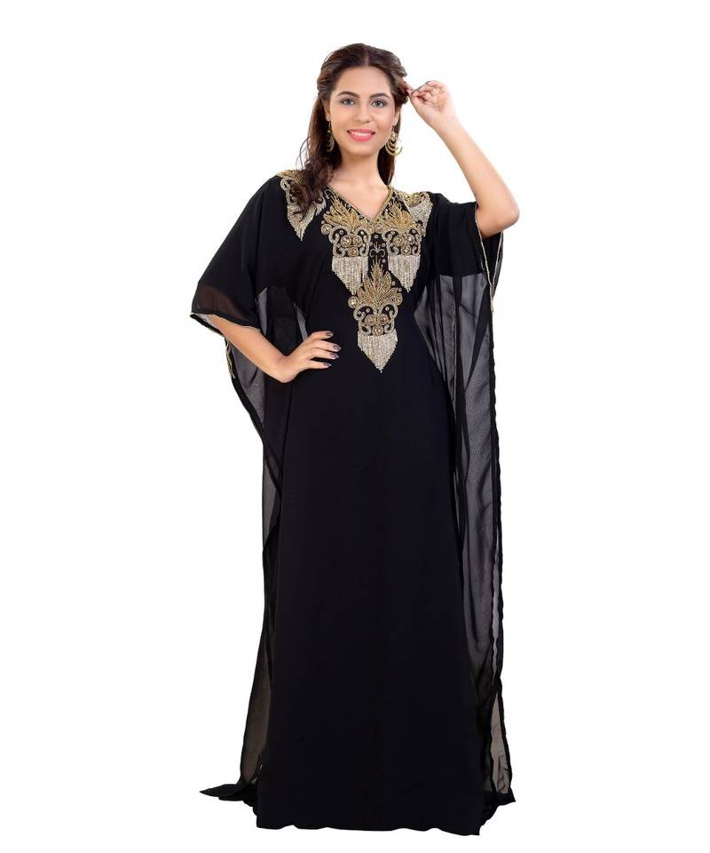 Black Georgette Embroidered Zari Work Islamic Kaftan