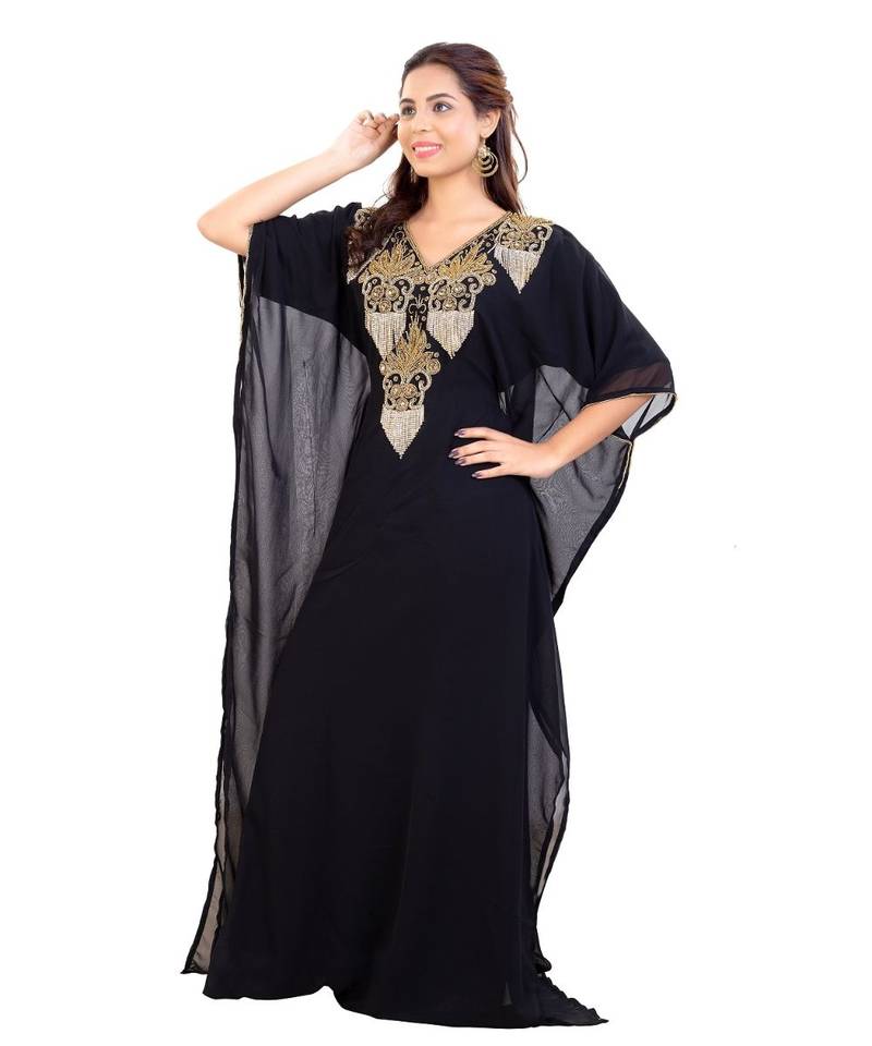 Black Georgette Embroidered Zari Work Islamic Kaftan