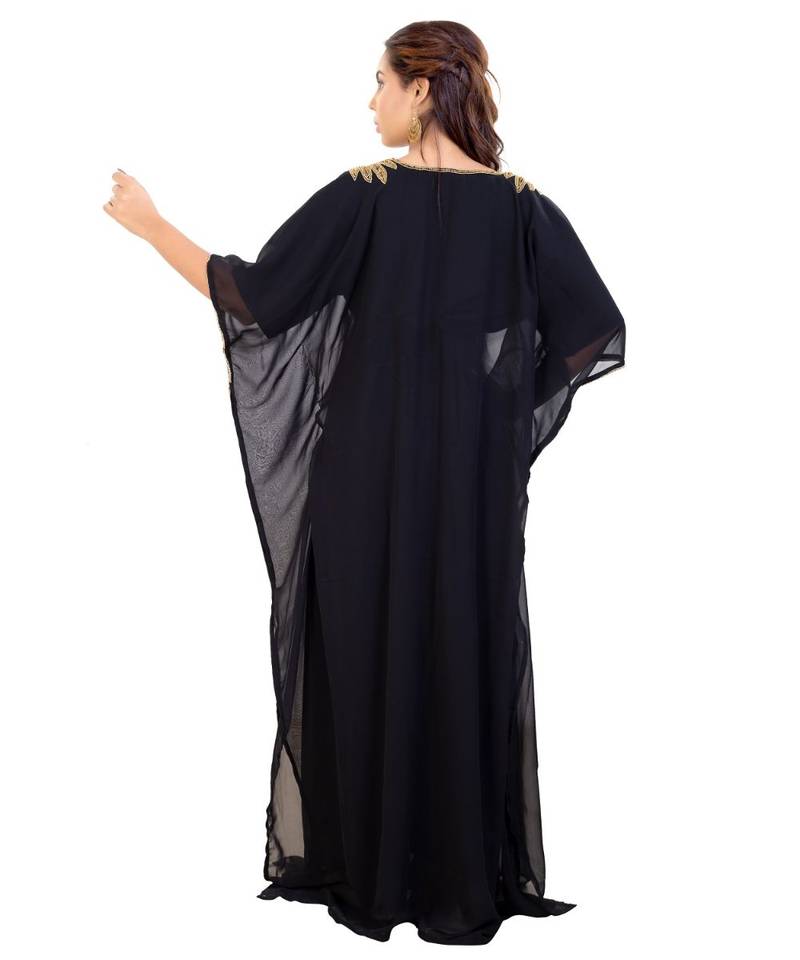 Black Georgette Embroidered Zari Work Islamic Kaftan