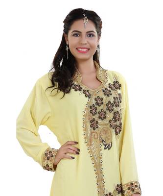 Yellow Georgette Embroidered Zari Work Kaftan 1