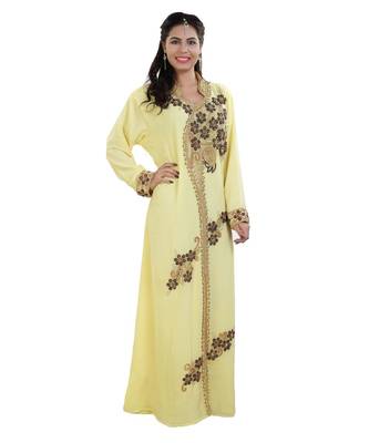 Yellow Georgette Embroidered Zari Work Kaftan 2