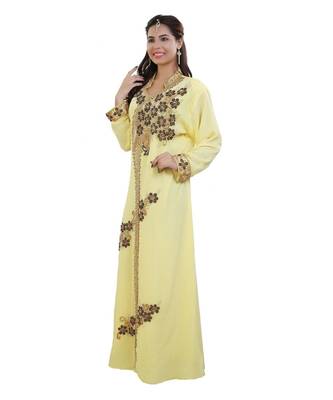 Yellow Georgette Embroidered Zari Work Kaftan 3