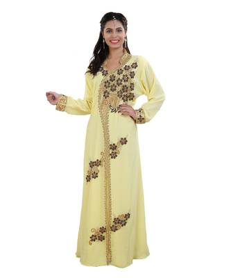 Yellow Georgette Embroidered Zari Work Kaftan 5