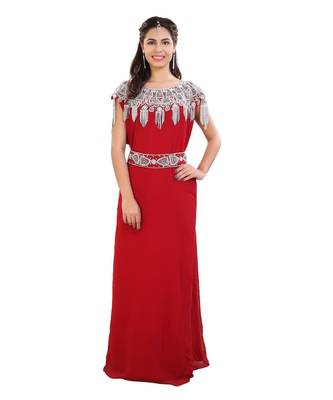 Red Georgette Embroidered Zari Work Islamic Kaftan 2