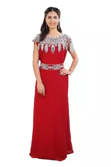 Red Georgette Embroidered Zari Work Islamic Kaftan