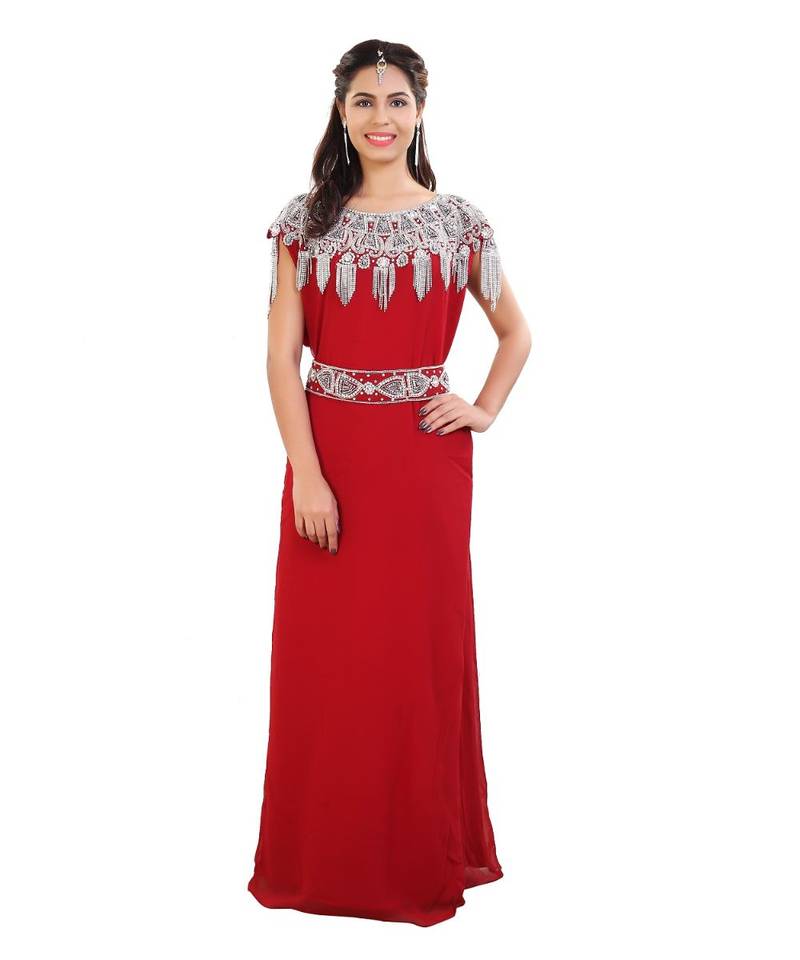 Red Georgette Embroidered Zari Work Islamic Kaftan