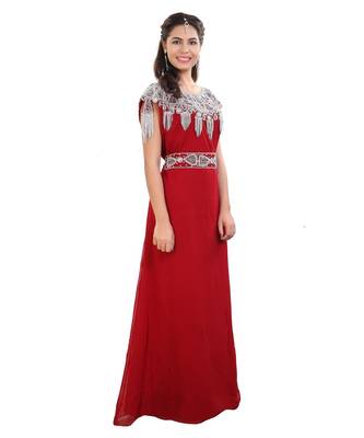 Red Georgette Embroidered Zari Work Islamic Kaftan 3