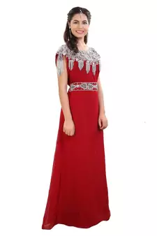 Red Georgette Embroidered Zari Work Islamic Kaftan