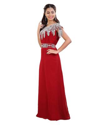 Red Georgette Embroidered Zari Work Islamic Kaftan 4