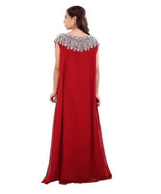 Red Georgette Embroidered Zari Work Islamic Kaftan 5