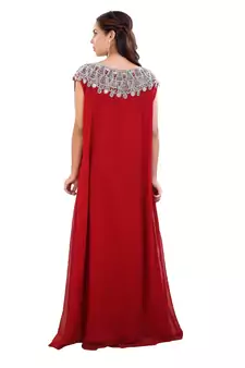 Red Georgette Embroidered Zari Work Islamic Kaftan