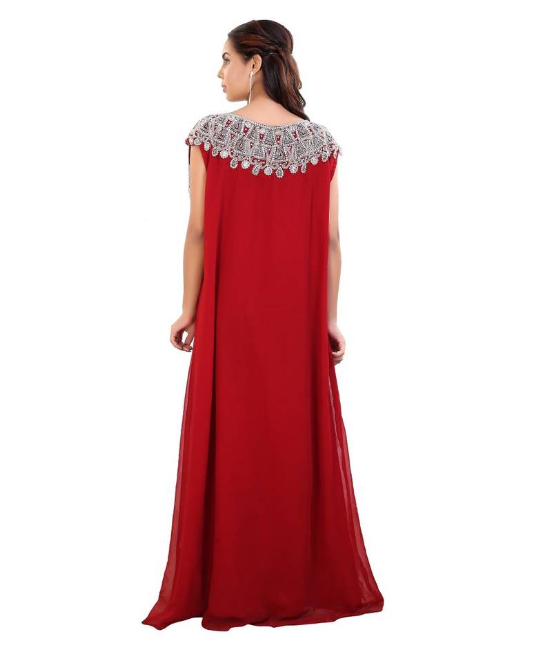 Red Georgette Embroidered Zari Work Islamic Kaftan