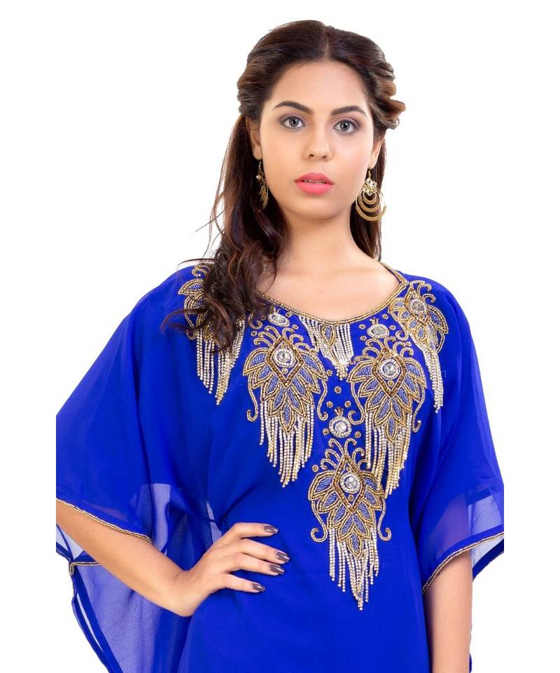 Blue Georgette Embroidered Zari Work Islamic Kaftan