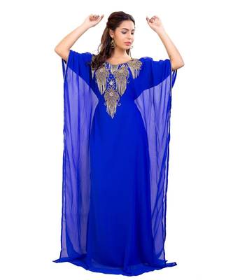 Blue Georgette Embroidered Zari Work Islamic Kaftan 1