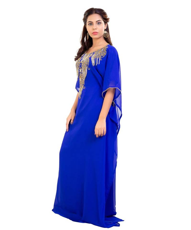 Blue Georgette Embroidered Zari Work Islamic Kaftan