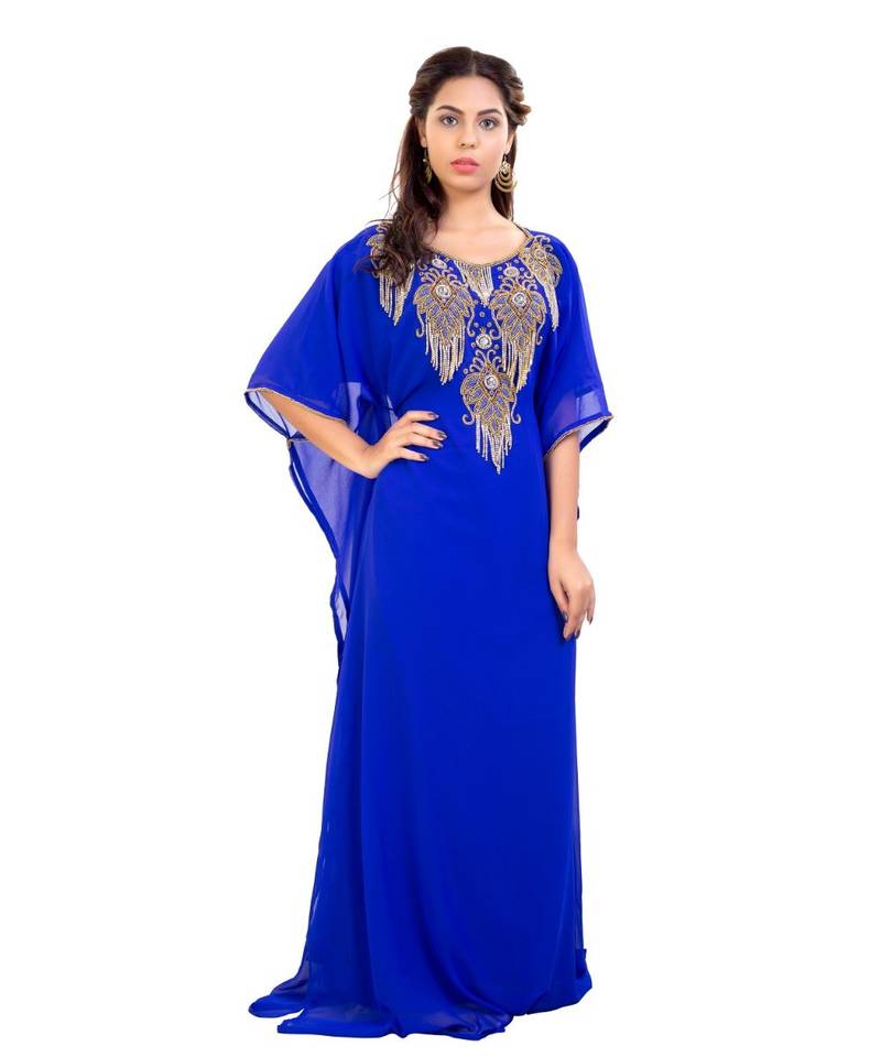 Blue Georgette Embroidered Zari Work Islamic Kaftan