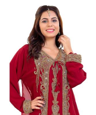 Red Georgette Embroidered Zari Work Islamic Kaftan 1