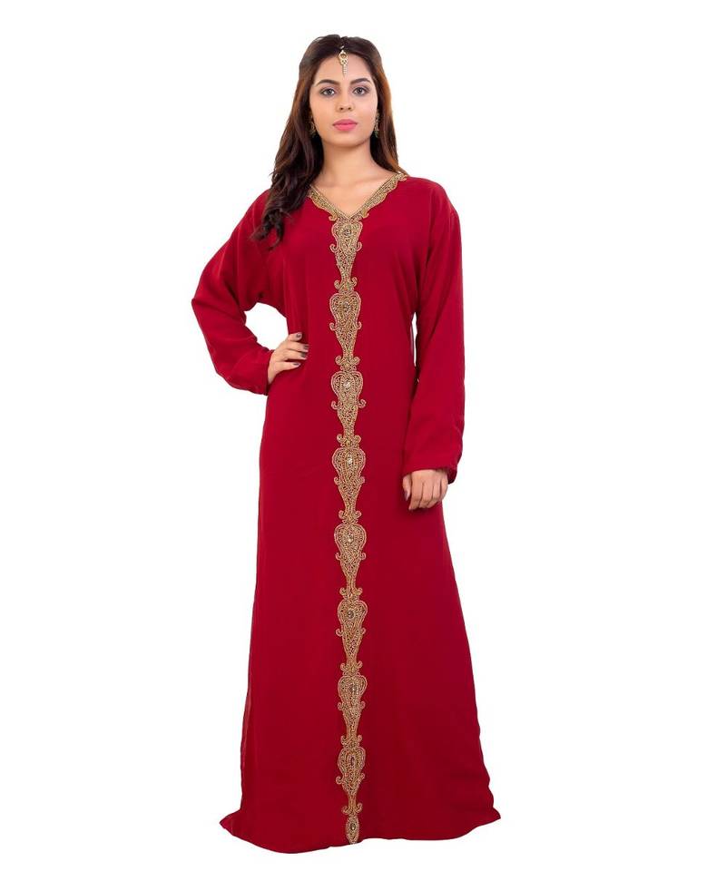 Red Georgette Embroidered Zari Work Islamic Kaftan