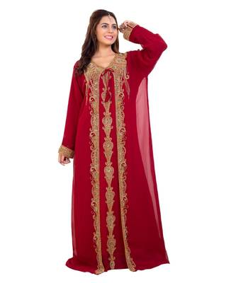 Red Georgette Embroidered Zari Work Islamic Kaftan 3