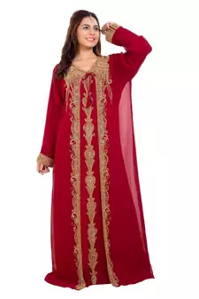 Red Georgette Embroidered Zari Work Islamic Kaftan
