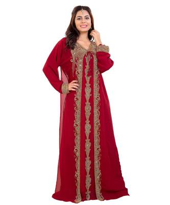 Red Georgette Embroidered Zari Work Islamic Kaftan 4