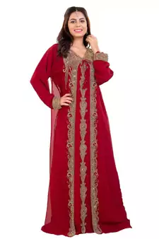 Red Georgette Embroidered Zari Work Islamic Kaftan