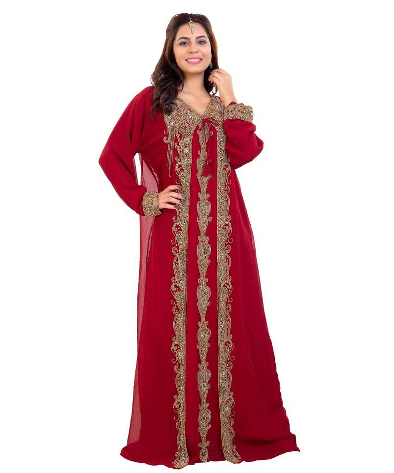 Red Georgette Embroidered Zari Work Islamic Kaftan