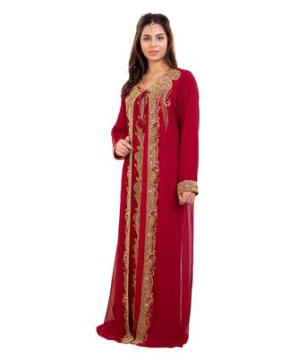 Red Georgette Embroidered Zari Work Islamic Kaftan 5