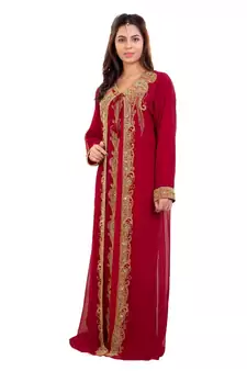 Red Georgette Embroidered Zari Work Islamic Kaftan