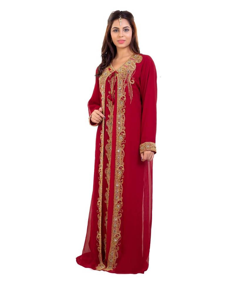 Red Georgette Embroidered Zari Work Islamic Kaftan