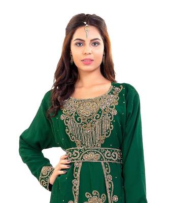 Green Georgette Embroidered Zari Work Islamic Kaftan 1