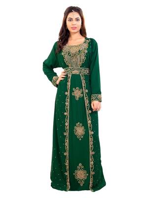 Green Georgette Embroidered Zari Work Islamic Kaftan 2