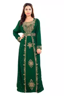 Green Georgette Embroidered Zari Work Islamic Kaftan